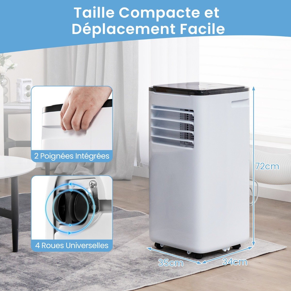 Climatiseur Portable 9000BTU Unité 4 en 1 avec Refroidissement Ventilateur Chauffage et Déshumidificateur Compatible Wi-Fi Blanc – Image 11