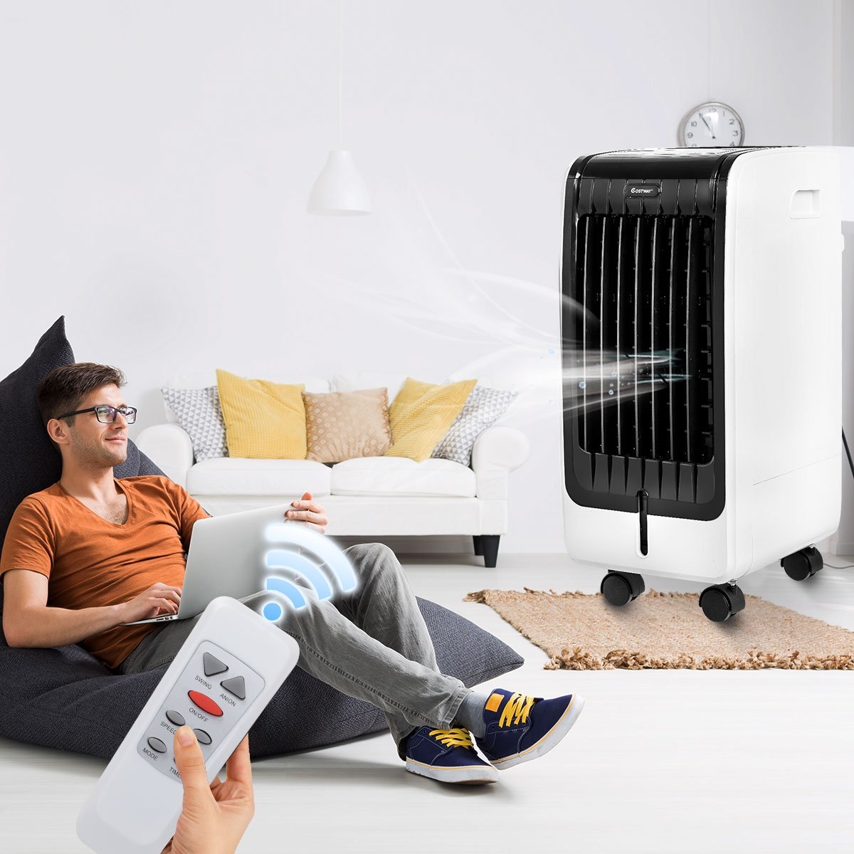 Refroidisseur d’Air 75W Portable avec Télécommande Ecran LCD 3 Vitesses Minuterie 8h Réservoir d'Eau 6L 32x25x57cm – Image 2