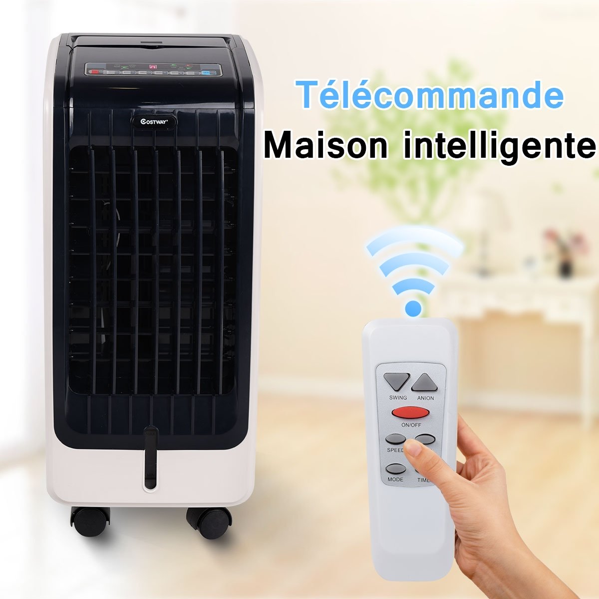 Refroidisseur d’Air 75W Portable avec Télécommande Ecran LCD 3 Vitesses Minuterie 8h Réservoir d'Eau 6L 32x25x57cm – Image 10