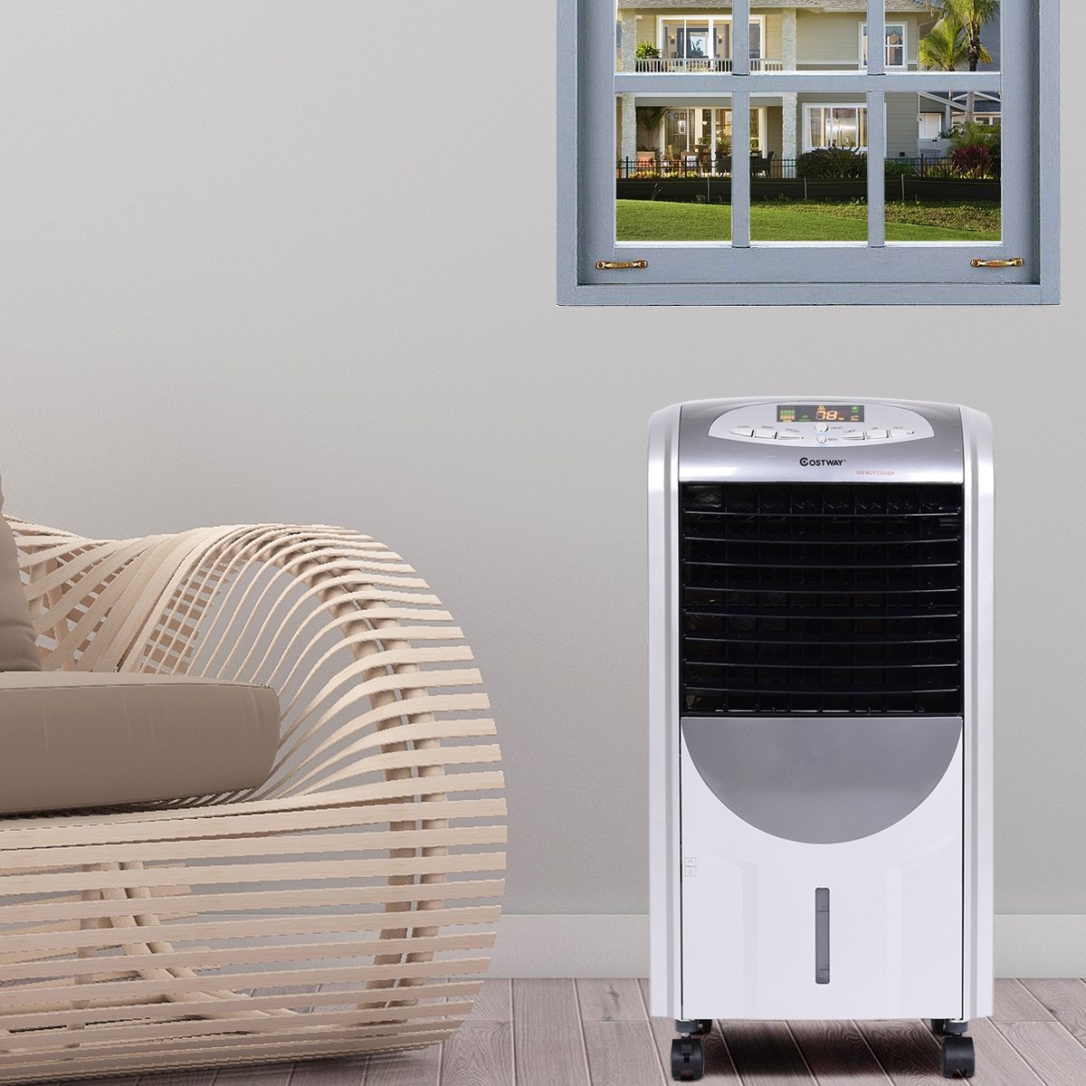 Rafraîchisseur d'Air avec Chauffage avec Télécommande 3 Vitesses Variables Minuterie 8H Réservoir d'eau 7L et 2 Conteneurs de Glace – Image 4