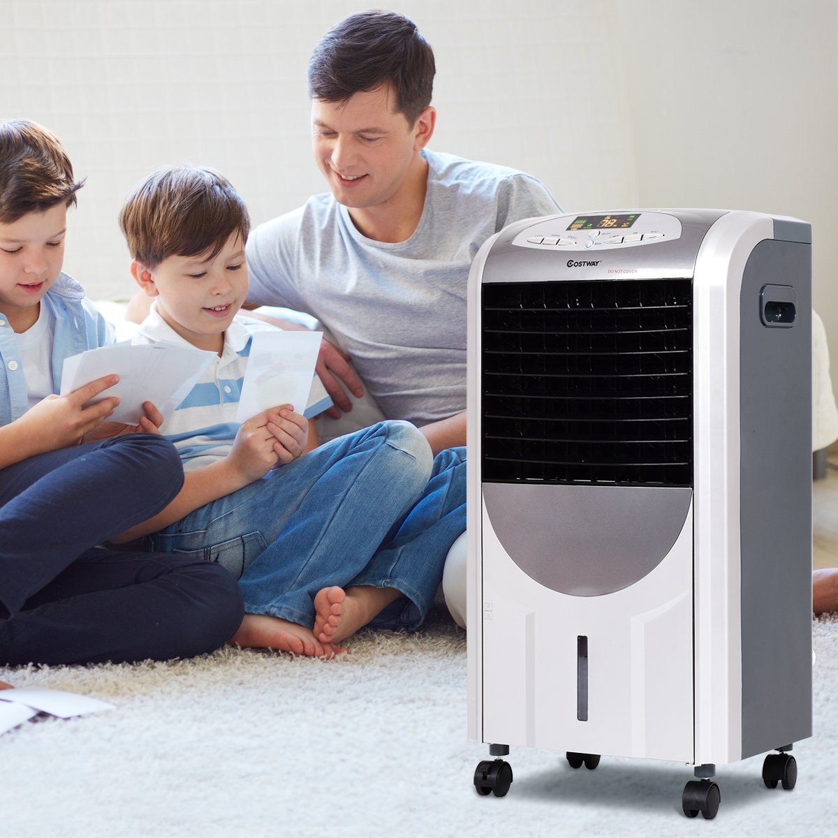 Rafraîchisseur d'Air avec Chauffage avec Télécommande 3 Vitesses Variables Minuterie 8H Réservoir d'eau 7L et 2 Conteneurs de Glace – Image 2