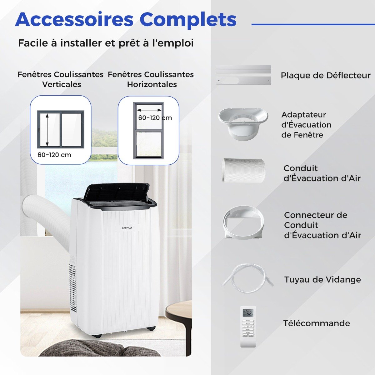 Climatiseur Mobile 12000 BTU 4 en 1 Refroidissement Chauffage Ventilateur Déshumidificateur Minuterie 24H pour jusqu'à 42m² – Image 10