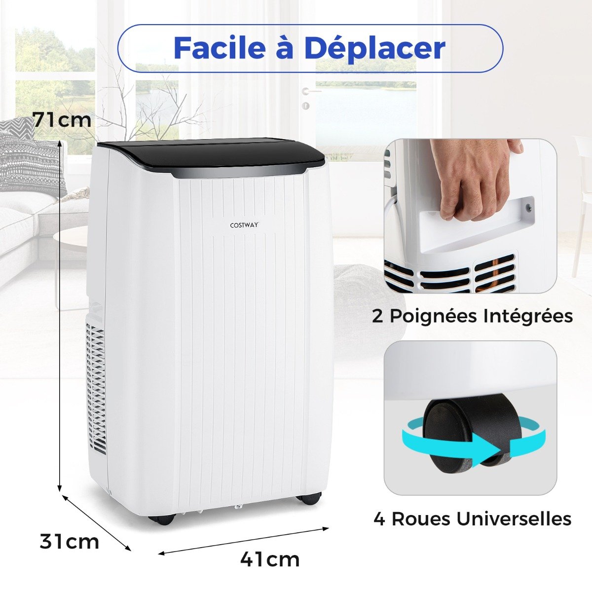 Climatiseur Mobile 12000 BTU 4 en 1 Refroidissement Chauffage Ventilateur Déshumidificateur Minuterie 24H pour jusqu'à 42m² – Image 11