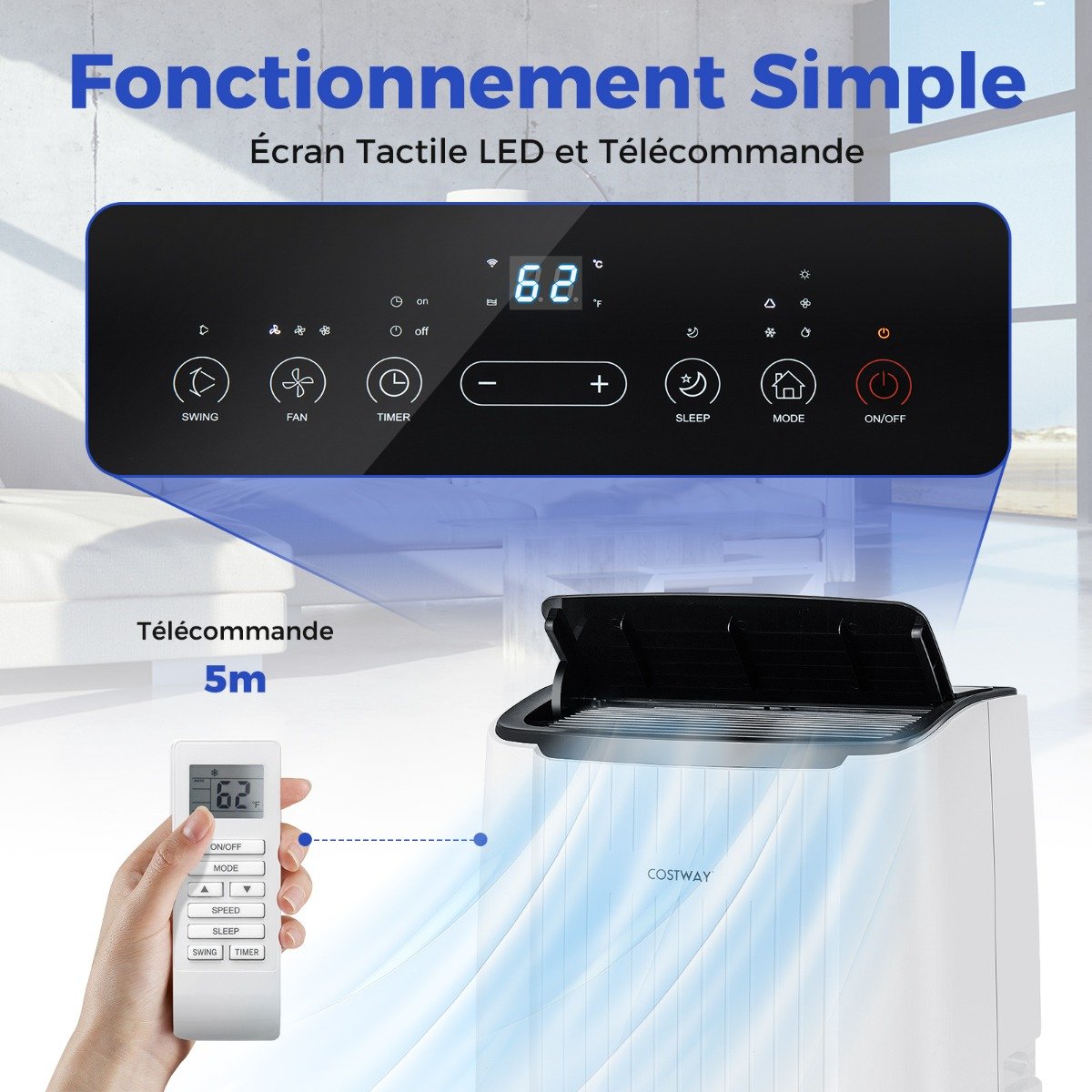 Climatiseur Mobile 12000 BTU 4 en 1 Refroidissement Chauffage Ventilateur Déshumidificateur Minuterie 24H pour jusqu'à 42m² – Image 5